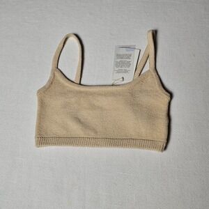 Balm Wears Knit Crop Top Beige Sand Square Neck Acrylic Bali Medium Large NWT